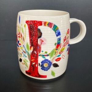 Anthropologie Petal Palette Mug Cup by Starla M. Halfmann. "P" Adorned Floral